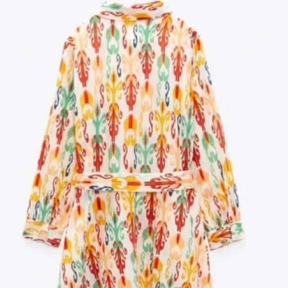 ZARA NWT The Melinda Midi Oyster White Printed Shirt Dress With Belt Size Small - Picture 6 of 15